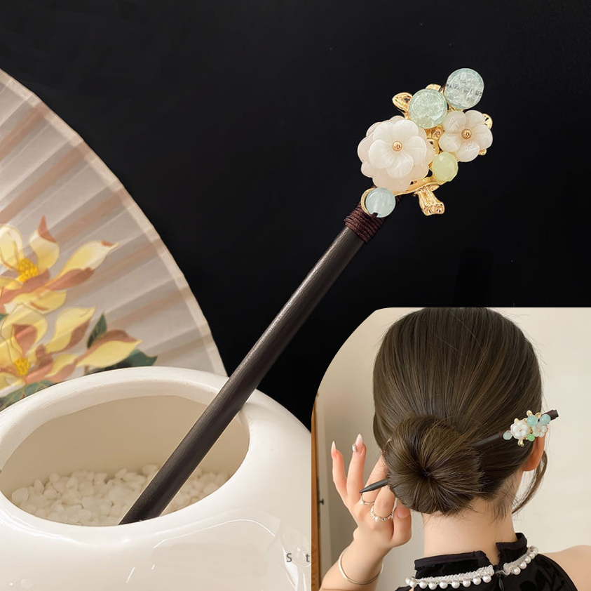 Hanbok Hair Pin - 中国のヘアスティック、ステップシェイク木製ヘアピン、女の子用アンティーク漢服ヘアピン、パールフローラルタッセルヘッドドレス、ヴィンテージヘアバン、アップスタイル用ヘアピン