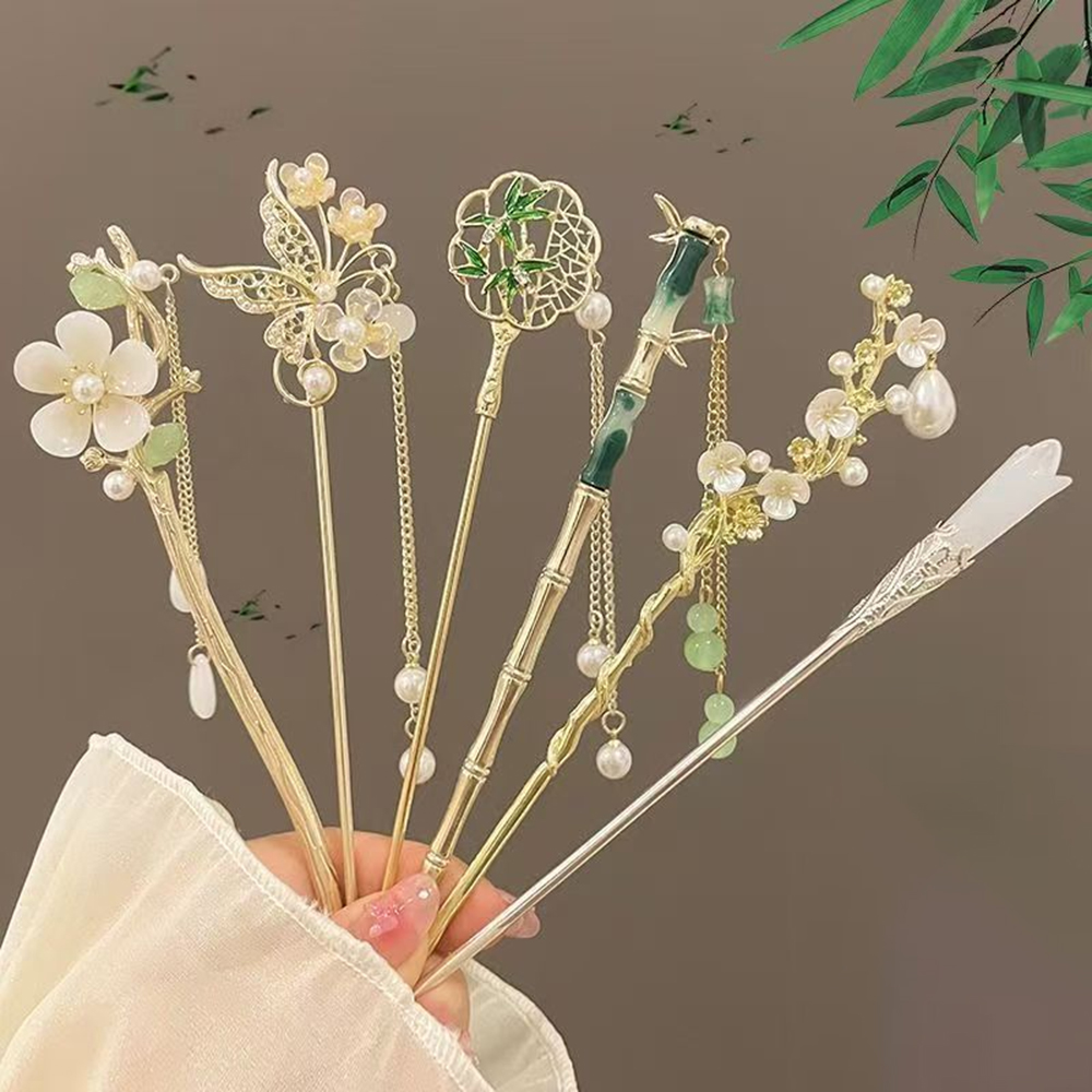 Hanbok Hair Pin - 1/6 個エレガントな中国風のタッセルヘアスティック伝統的な花のデザインのヘアスタイルアクセサリー女性ジュエリーヘアピンヘアニードル