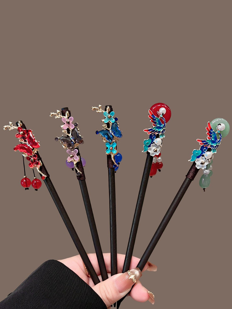 Hanbok Hair Pin - 1pc 絶妙なファッション鮮やかな中国のヘアスティックアソートオリエンタルデザインとカラフルなアクセント繊細な漢服アクセサリー
