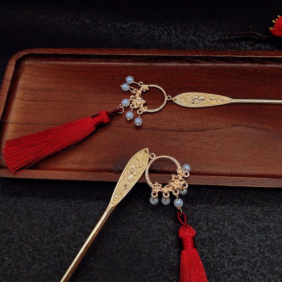 Hanbok Hair Pin - 高級感のある古代風タッセル蓮ヘアピン、伝統的な中国風ヘアピン、レトロなシンプルな漢服ヘアピン