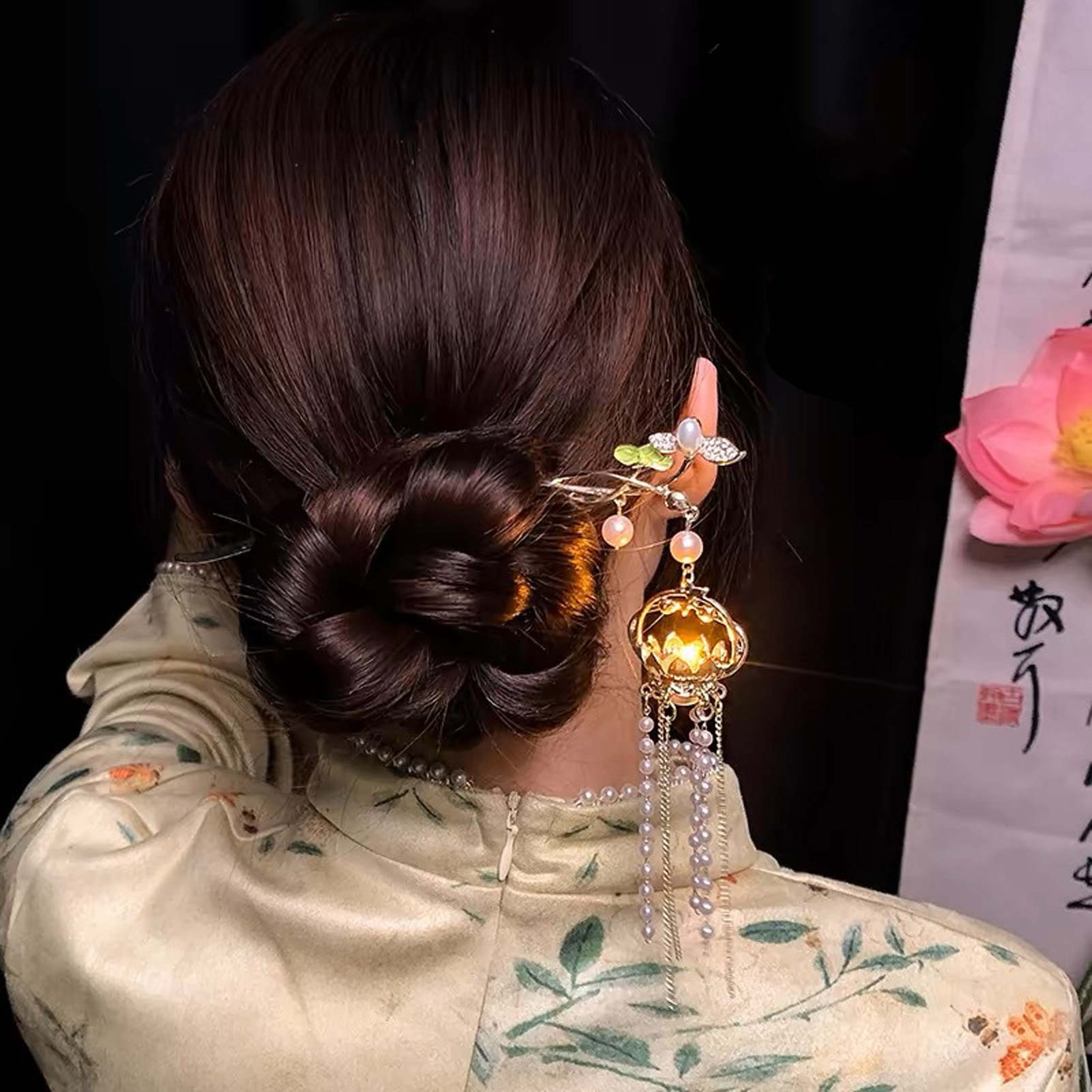 発光花ヘアピン絶妙な蓮の花のタッセルヘアスティックエレガント - Hanbok Hair Pin のレビューと価格