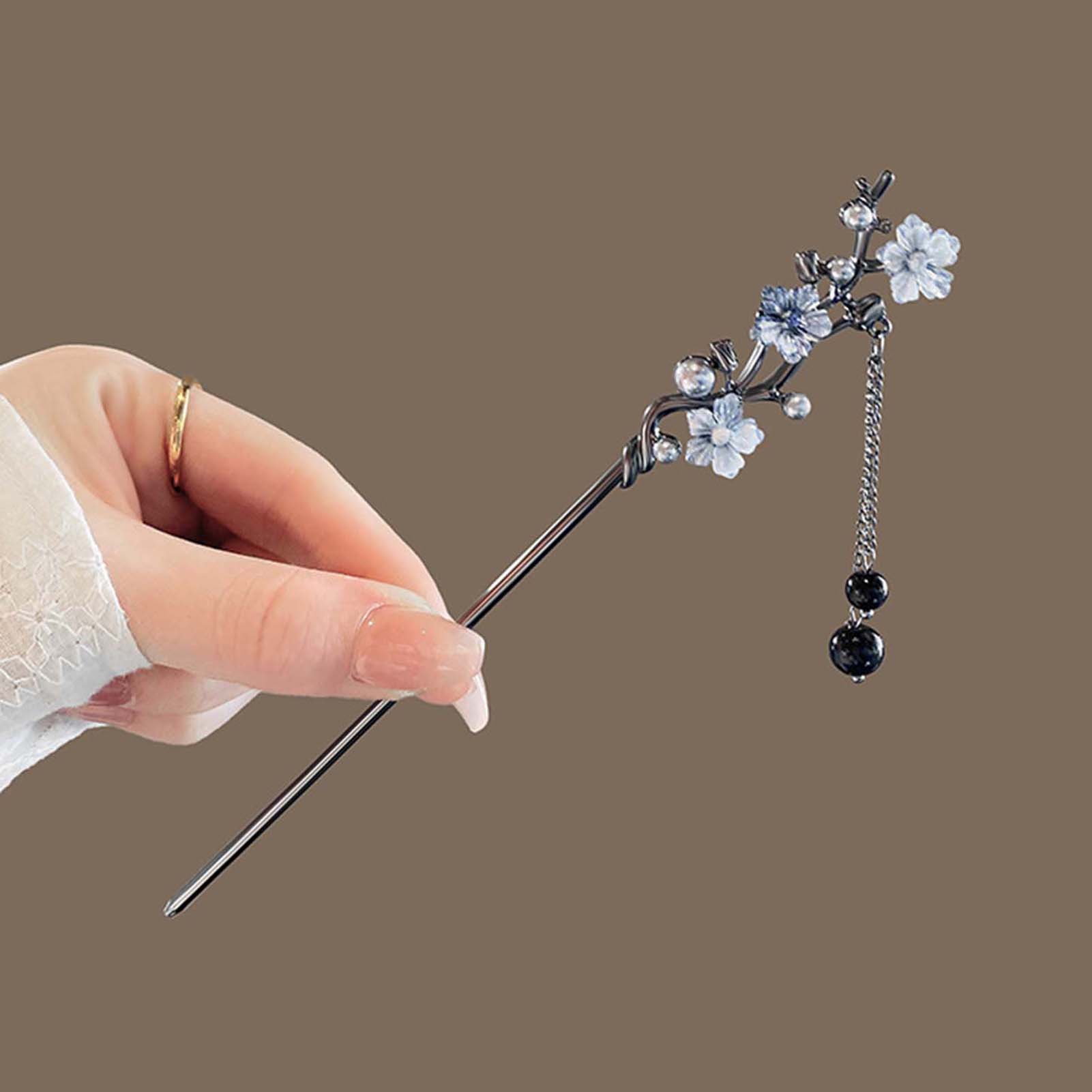 中国風のヘアスティック黒金属ヘアピンクラシックフラワーフリン - Hanbok Hair Pin のレビューと価格