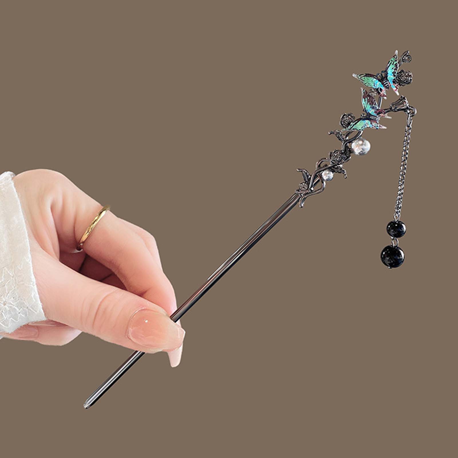 中国風のヘアスティック黒金属ヘアピンクラシックフラワーフリン - Hanbok Hair Pin のレビューと価格
