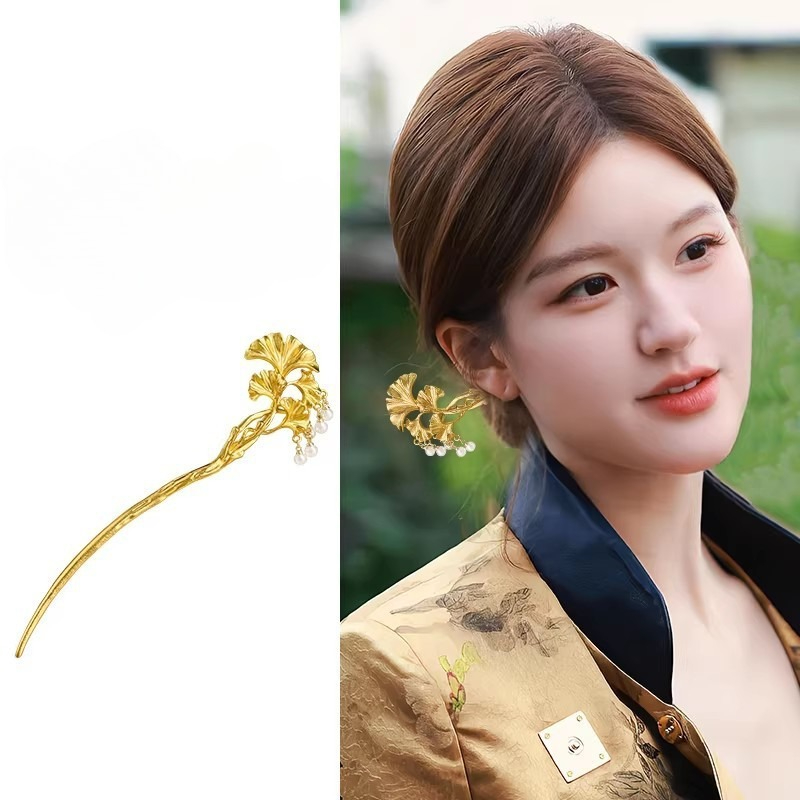 1PC エレガントな黄金のイチョウの葉ヘアスティック新中国古 - Hanbok Hair Pin のレビューと価格