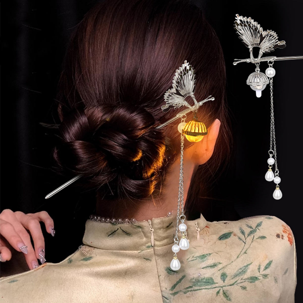 発光花ヘアピン女性のためのクリエイティブ蓮発光ランタンタッセ - Hanbok Hair Pin のレビューと価格