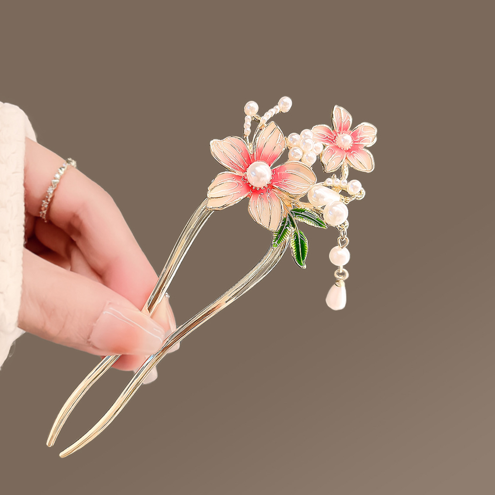 エレガントなピンクの花のヘアピン U 字型花ヘアスティックフ - Hanbok Hair Pin のレビューと価格
