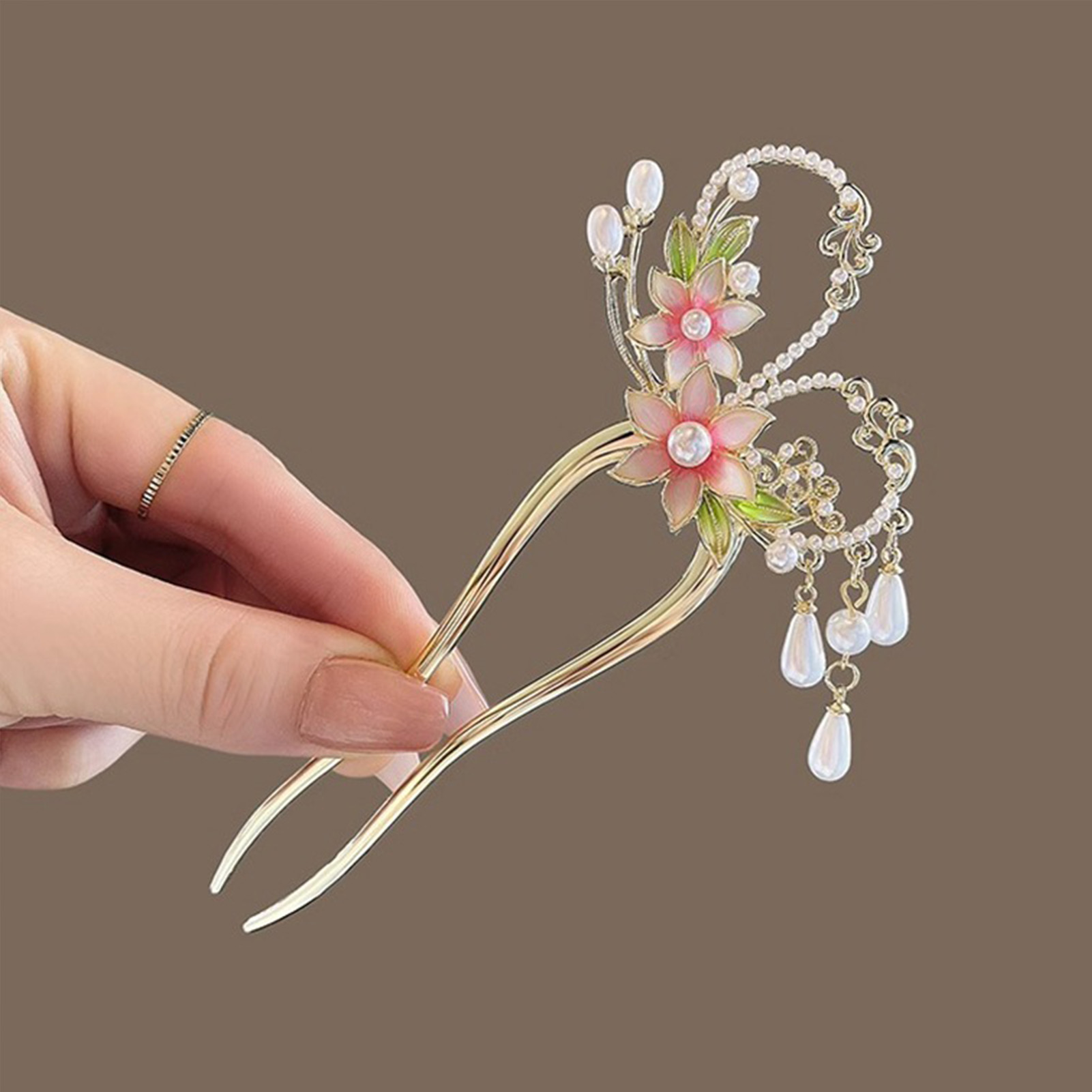 エレガントなピンクの花のヘアピン U 字型花ヘアスティックフ - Hanbok Hair Pin のレビューと価格